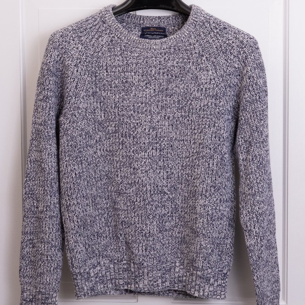 AEO Heather Grey Athletic Fit Woven Crew Neck Sweater